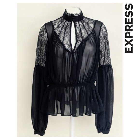 Express Tops - Express Women's Black Sheer Lace Blouse